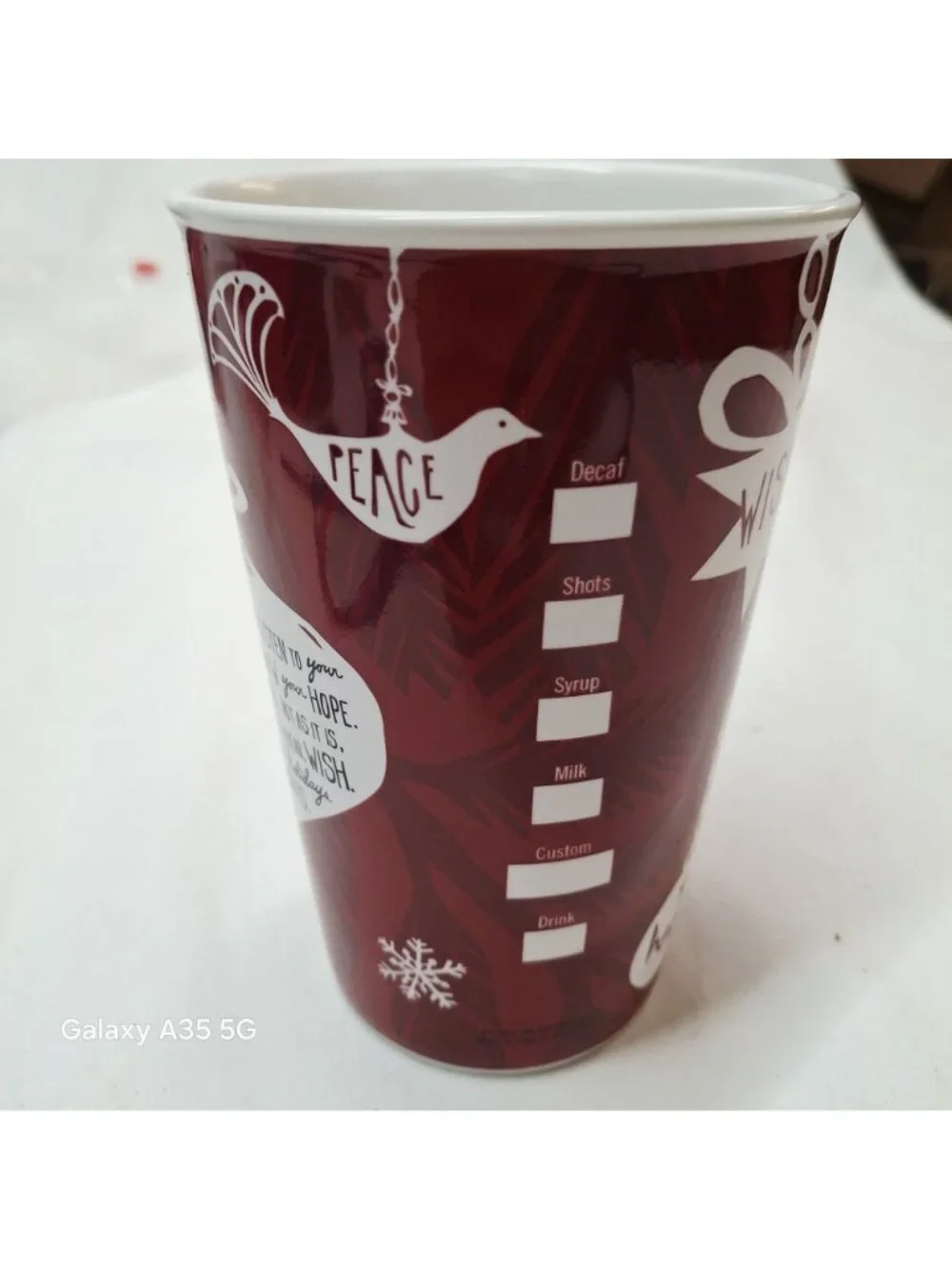 Starbucks Bone China Christmas Holiday Peace Wish Love Hope Latte Mug 16 Oz 2009